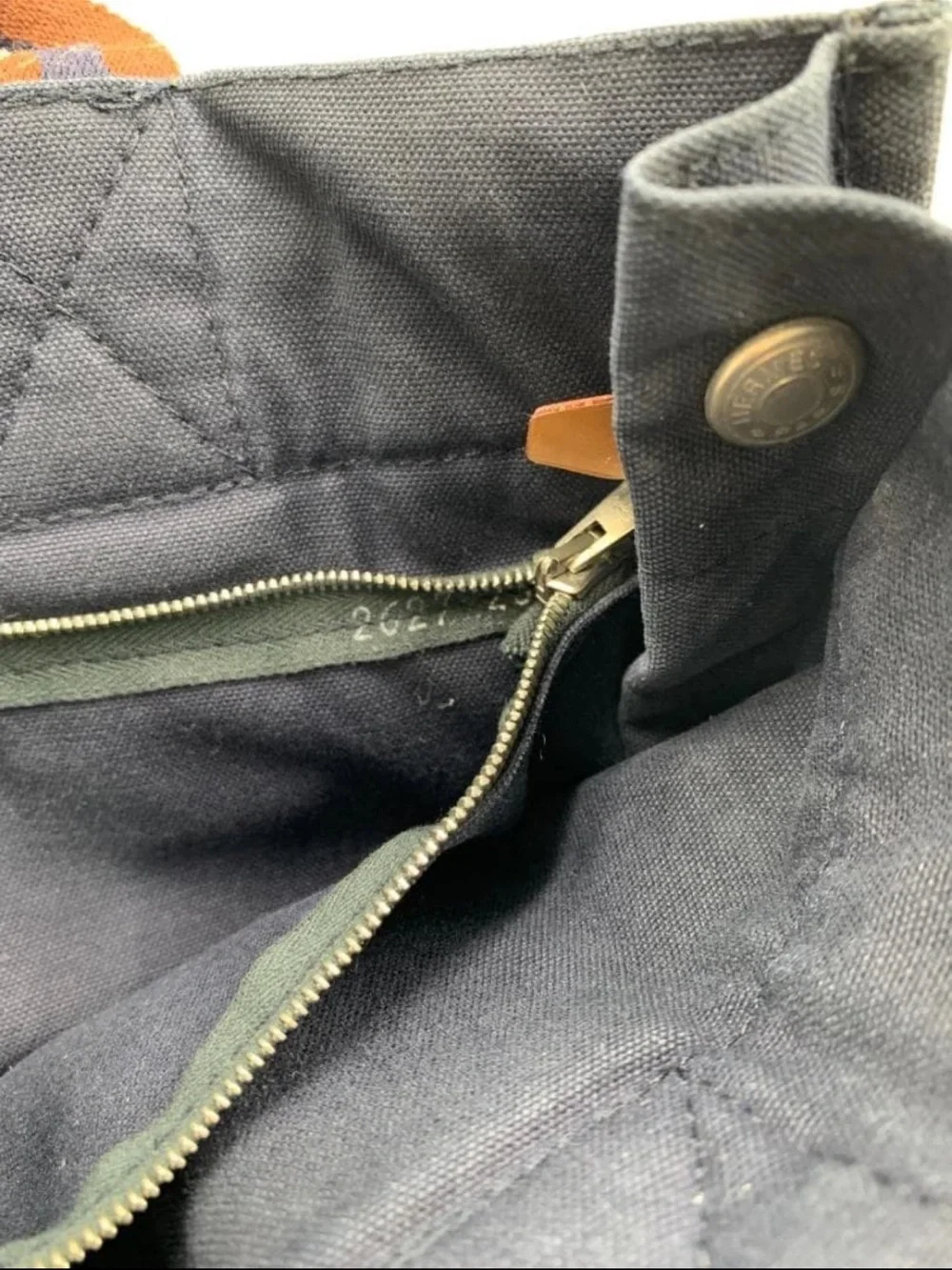 Hermes Navy Canvas Tote with Brown Striped Handles